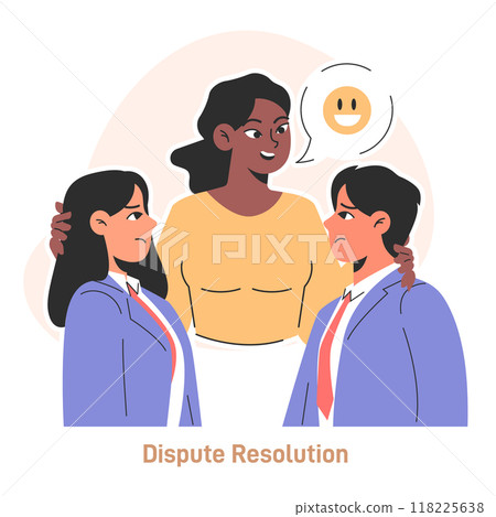 Compromise. Finding common ground and search for mutual agreement. Conflict resolution. Worker resolve a dispute, find compromise on opposite opinions. Flat vector illustration 118225638