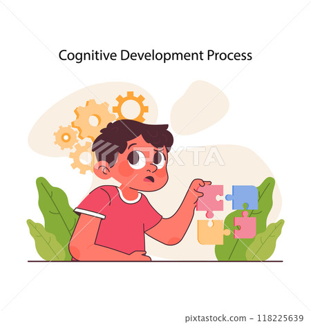 Child development. Cognitive development process. Positive parenting. Formation of kid's healthy and integrated personality. Parents support and care. Flat vector illustration 118225639