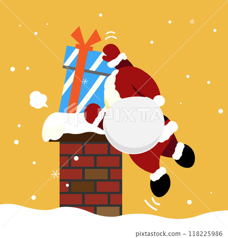 Illustration of Santa Claus pushing presents down the chimney 03 118225986