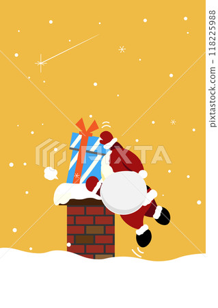 Illustration of Santa Claus pushing presents down the chimney 05 118225988