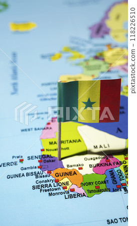 A map of Senegal with the national flag of Senegal on it 118226510