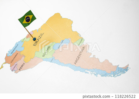A map of Brazil with a Brazilian flag on it 118226522
