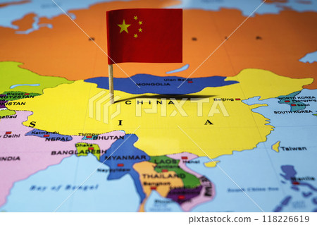 A map of China with a Chinese flag on it 118226619