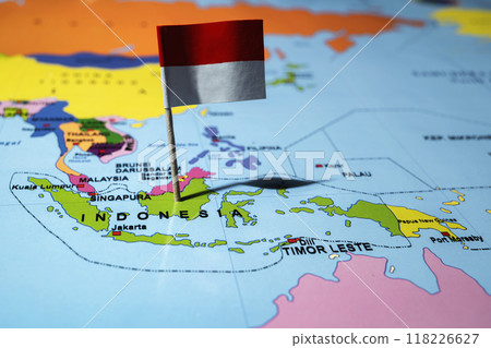 A map of Indonesia with an Indonesian flag on it A map of Indonesia with an Indonesian flag on it 118226627