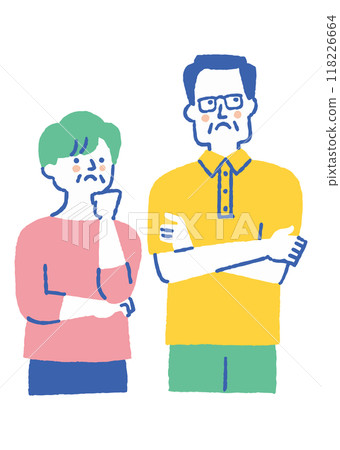 An elderly couple who are worried about something 118226664