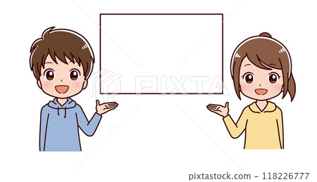 Illustration of a man and a woman holding a whiteboard 118226777