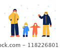Illustration of a family after having fun playing in the snow 118226801