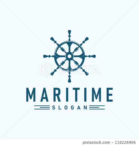 Ship Rudder Logo, Elegant Nautical Maritime Vector Simple Minimalist Design Ocean Sailing Ship 118226906