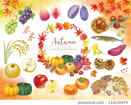 Set of watercolor hand-drawn autumn flavor cuts 118226974