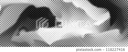 Abstract dotted distorted halftone texture. Pixelated smoke or stream wavy flow background. Twisted grunge wave gradient pattern. Retro raster grit noise backdrop. Vector comic style overlay wallpaper 118227416