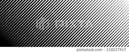 Diagonal line halftone gradation texture. Fade oblique stripe gradient background. Black slant lines pattern backdrop. Vanishing thin parallel stripes wallpaper for overlay, print, cover. Vector 118227417
