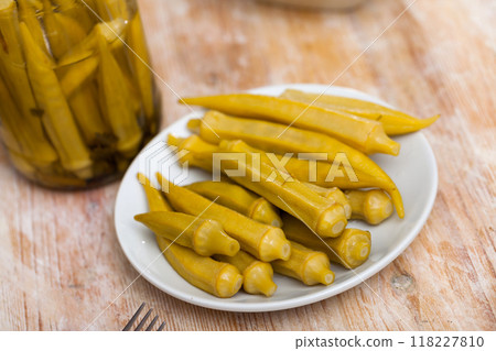 Homemade organic marinated pickled okra Homemade organic marinated pickled okra 118227810