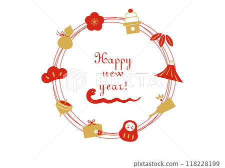 2025 New Year's lucky charm circular frame (with English greetings) 2025 New Year's lucky charm circular frame (with English greetings) 118228199