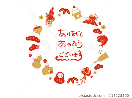 2025年新年吉祥物圓形框架（附日文問候語） 118228200