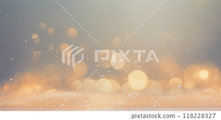Luxury festive gold glitter bokeh sparkle background. glamorous shimmering out of focus wallpaper backdrop with copy space 118228327