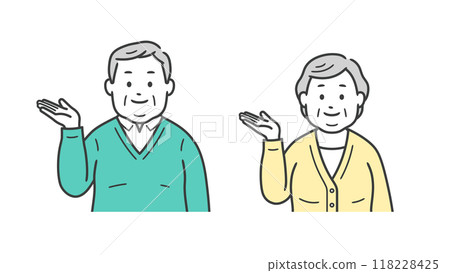 老年超重男性和女性提供指導的上半身插圖 老年超重男性和女性提供指導的上半身插圖 118228425