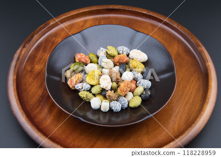 Bean snacks in a black dish Bean snacks in a black dish 118228959