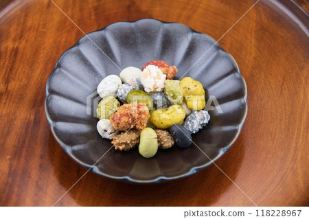 Bean snacks in a black dish Bean snacks in a black dish 118228967