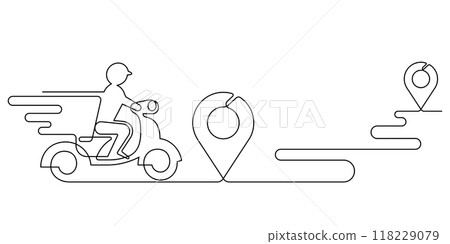 courier messenger with map pin icon continuous line drawing courier messenger with map pin icon continuous line drawing 118229079