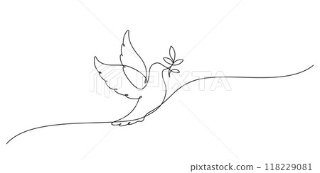 white dove with olive branch one line drawing continuous 118229081