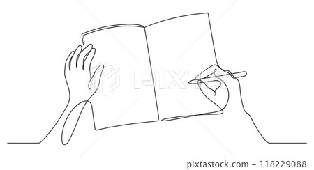 writing on blank notebook top view one line drawing continuous 118229088