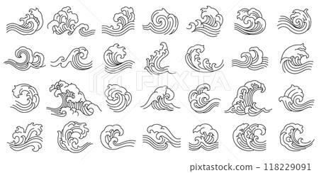 asian wave water pattern line art vector illustration 118229091