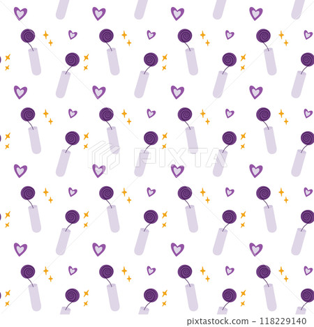 Magic rose bud in test tube, decorative hearts and star Seamless pattern in trendy monochrome violet Magic rose bud in test tube, decorative hearts and star Seamless pattern in trendy monochrome violet 118229140