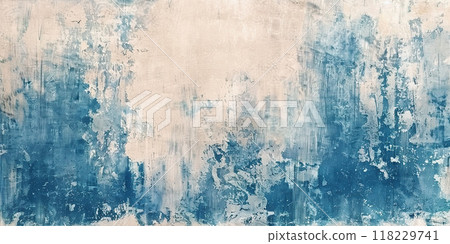 Abstract Grunge blue cream white texture background wallpaper. Art backdrop, contrasting paint brush strokes, weathered canvas 118229741