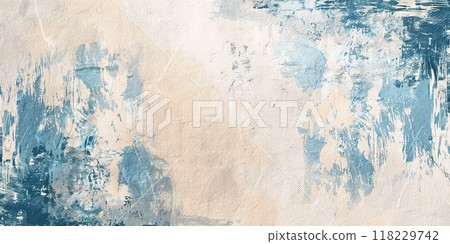 Abstract Grunge blue cream white texture background wallpaper. Art backdrop, contrasting paint brush strokes, weathered canvas 118229742