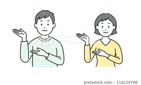 成年男女提供指導的上半身插圖 成年男女提供指導的上半身插圖 118229786