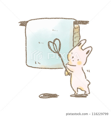 一隻可愛的兔子用蒲團拍烘乾蒲團的變形插圖 118229799