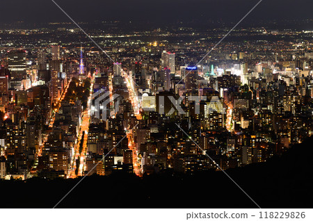 Night view of Sapporo city from Okurayama in summer Night view of Sapporo city from Okurayama in summer 118229826