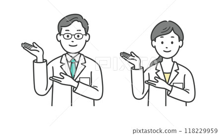 Upper body illustration of a male and female doctor giving guidance 118229959