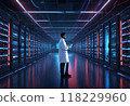 Scientist Contemplating Data Servers in a Modern Facility Generated by AI 118229960