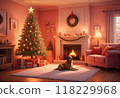 Cozy Holiday Living Room with Festive Decorations Generated by AI 118229968