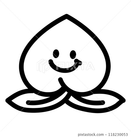 Black outlines of happy peach for kid colouring book, art, painting, tattoo, fruit, vegan, diet, healthy snack, brooch, pin, shirt print, sticker, cartoon character, grocery shopping, supermarket 118230053