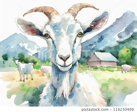 Goat painted in watercolor 118230409