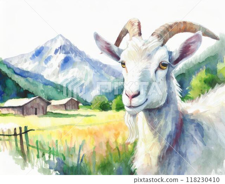 Goat painted in watercolor 118230410