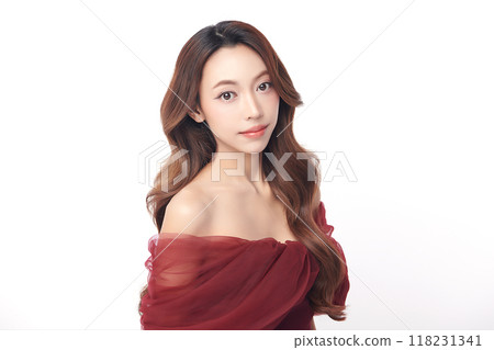 Beautiful young asian woman with clean fresh skin on white background, Face care, Facial treatment, Cosmetology, beauty and spa, Asian women portrait. 118231341