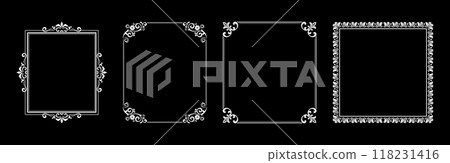 Set of decorative frames Elegant vector element for design in Eastern style, place for text. Floral black and white borders. Lace illustration for invitations and greeting cards. Set of decorative frames Elegant vector element for design in Eastern style, place for text. Floral black and white borders. Lace illustration for invitations and greeting cards. 118231416