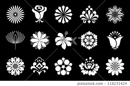 Flowers icon set. Flowers isolated on transparent background. Flowers in modern simple. Cute round flower plant nature collection. Vector illustrator Flowers icon set. Flowers isolated on transparent background. Flowers in modern simple. Cute round flower plant nature collection. Vector illustrator 118231424