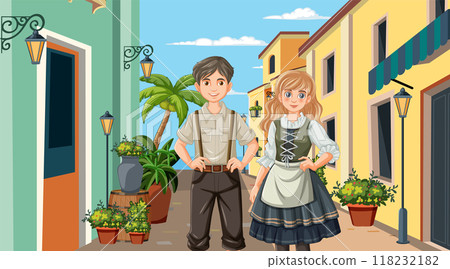 Charming Village Couple Stroll 118232182
