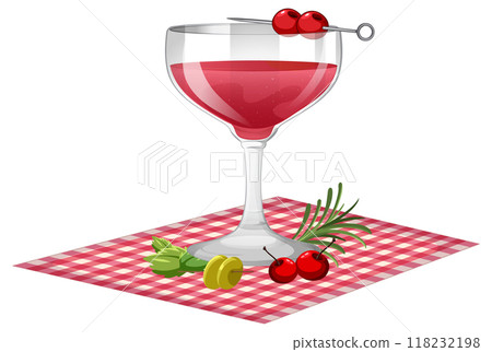 Cherry Cocktail on Checkered Cloth Cherry Cocktail on Checkered Cloth 118232198