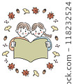A child reading a book and an autumn motif 118232524
