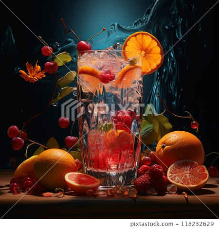 Photo of vibrant cocktails with fresh fruit and ice, perfect for a lively summer party. Photo of vibrant cocktails with fresh fruit and ice, perfect for a lively summer party. 118232629