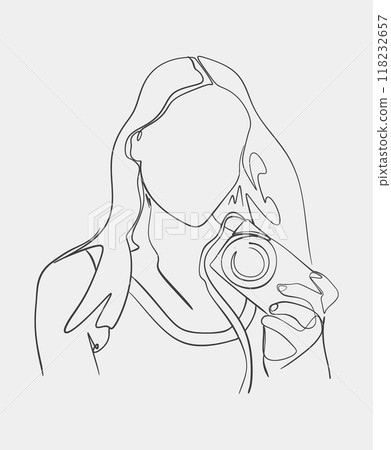 Minimalist Line Drawing of Woman Photographer 118232657