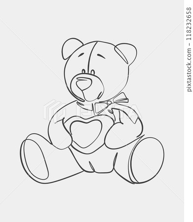 Teddy Bear Line Drawing with Heart 118232658