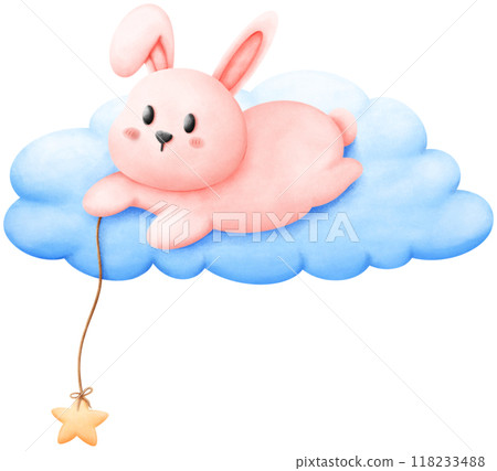 Rabbit sleeps on a cloud with falling stars Rabbit sleeps on a cloud with falling stars 118233488