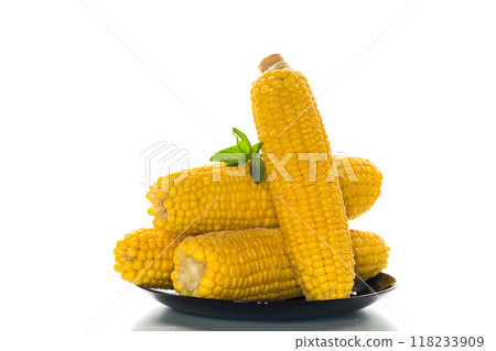 boiled sweet delicious corn in a plate boiled sweet delicious corn in a plate 118233909