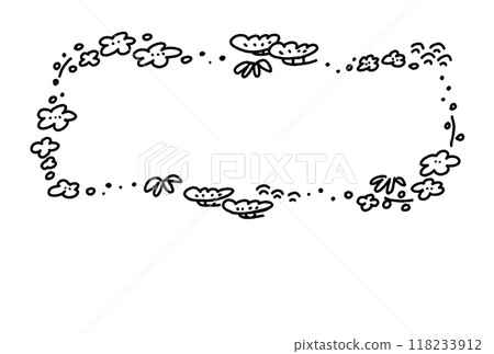 Hand-drawn cute pine, bamboo and plum frame in monochrome 118233912